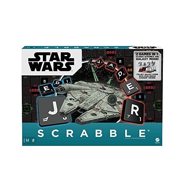 â€‹Mattel Games Scrabble Star Wars Edition Family Board Game with Galaxy Cards & Spacecraft Mover Pieces, Glossary, Gift for 