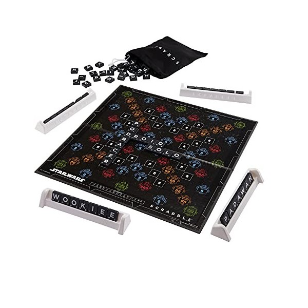 â€‹Mattel Games Scrabble Star Wars Edition Family Board Game with Galaxy Cards & Spacecraft Mover Pieces, Glossary, Gift for 