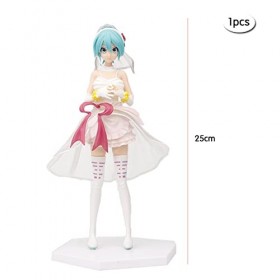Figurine Anime, Figure Hatsune avec Socle, Thème Série Robe Mariée Blanche Modèle Personnages Poupée Dessin Animé, Figurine C
