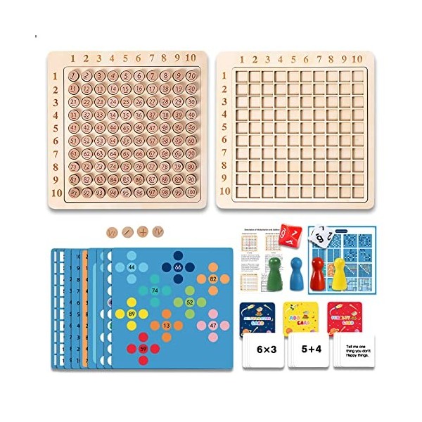 OneNine Montessori en bois Multiplication & Addition 2 en 1 Jeu de cartes mathématiques 1 x 1 Jeu dapprentissage de calcul P