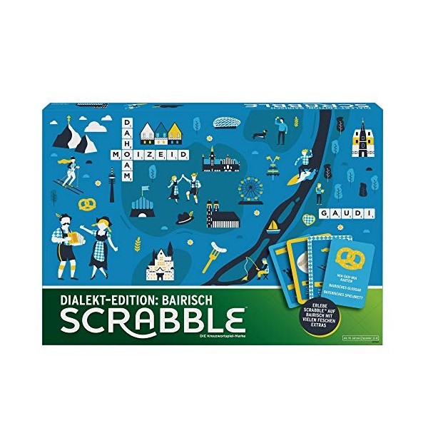 Mattel Games GPW44 – Scrabble Dialekt Edition Bayern Jeu de dictionnaires et de Plateau Convient pour 2 à 4 Joueurs, Jeux de 
