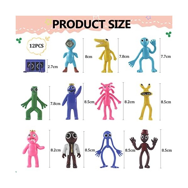 Rainbow Friends Figure Model, 12 Figurines de Personnages de Dessin Animé Populaires Figurines de Jeu Rainbow Friends Mini Ac