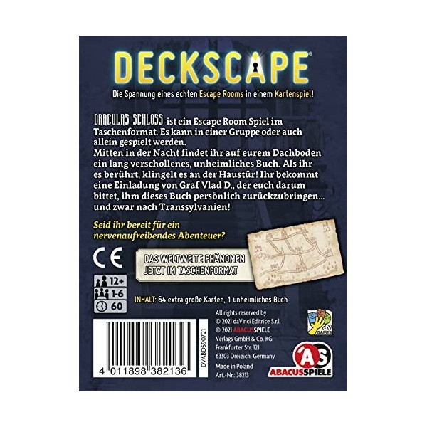 ABACUSSPIELE- Deckscape Escape Room Jeu de Cartes, 38213, Argent Silver 