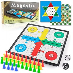 XQW Jeux de Société Famille Enfant et Adulte,Jeu de Voyage Pliable Magnétique,Jeu de Plateau Stratégie Classique de 2 à 4 Jou