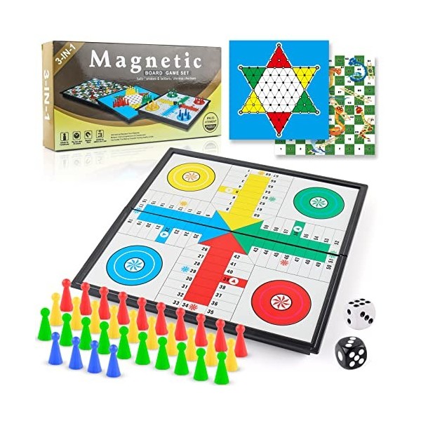 XQW Jeux de Société Famille Enfant et Adulte,Jeu de Voyage Pliable Magnétique,Jeu de Plateau Stratégie Classique de 2 à 4 Jou