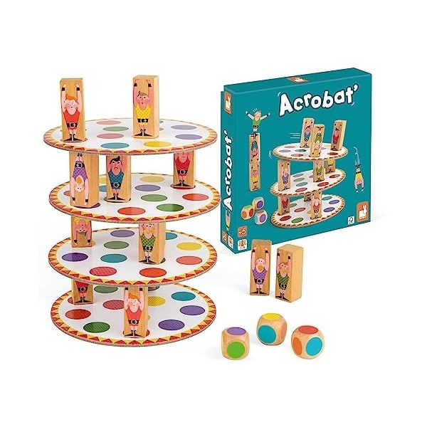 Janod - Acrobat - Jeu dadresse et de Stratégie - Jeux de Société Enfant - Concentration et Motricité Fine - 2 Joueurs et Pl