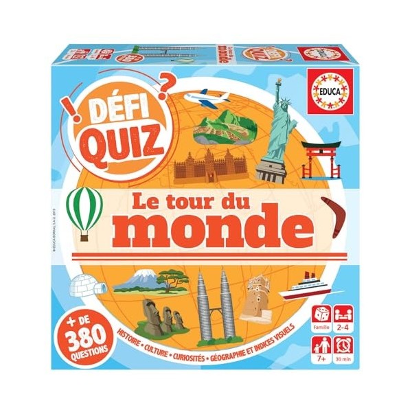 Educa - Defi Quiz - Le Tour du Monde. Découvrez Le Monde en Jouant à ce Jeu de Quiz Amusant. Recommandé pour Les 6 Ans et Plu