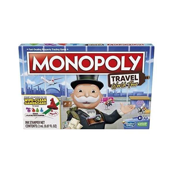 Hasbro Gaming Monopoly Travel World Tour Jeu de société pour familles et Enfants à partir de 8 Ans, Comprend des tampons de j