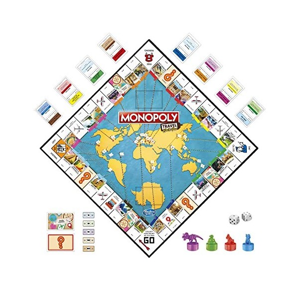 Hasbro Gaming Monopoly Travel World Tour Jeu de société pour familles et Enfants à partir de 8 Ans, Comprend des tampons de j