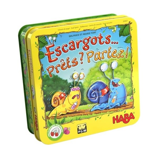 HABA - Escargots... Prêts ? Partez ! - Jeu de Société pour Enfant - Jeu de Course et de Stratégie- Boite aimanté - Apprendre 