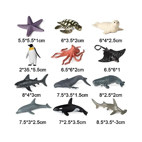 OBLRXM Jouets d’Animaux Marins, 12 Pièces Jouets Réalistes Vie sous La Mer Figurine Bain Jouets pour Enfant Eductif, Figurine