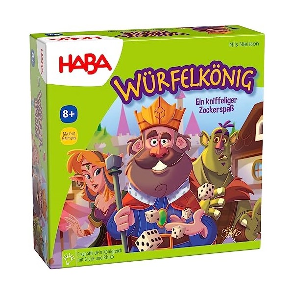 HABA- 303485-Würfelkönig, kniffeliges Zockerspiel 2-5 Spieler AB 8 Jahren, spannendes Gesellschaftsspiel für Die ganze Famili