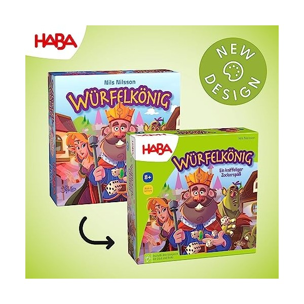 HABA- 303485-Würfelkönig, kniffeliges Zockerspiel 2-5 Spieler AB 8 Jahren, spannendes Gesellschaftsspiel für Die ganze Famili