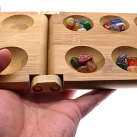 Ensemble de Jeu de société en Bois Mancala, Planche en Bois Pliante avec Pierres de Verre pour la Vie Quotidienne, Fête, Fest