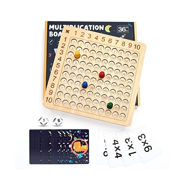 Wisplye Tableau de Multiplication, Montessori Jeux de Plateau de Multiplication en Bois, Jouets éducatifs préscolaire pour En