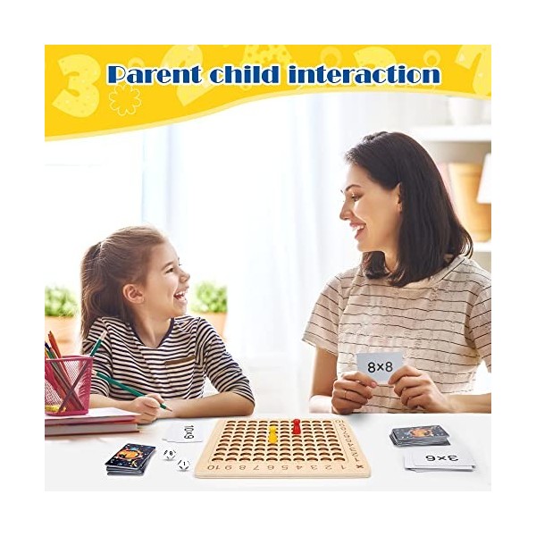 Wisplye Tableau de Multiplication, Montessori Jeux de Plateau de Multiplication en Bois, Jouets éducatifs préscolaire pour En