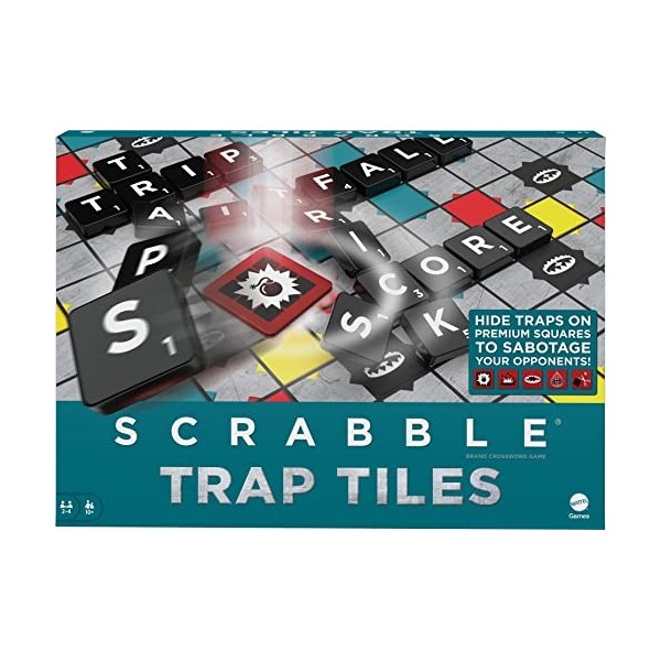 Scrabble Carreaux de piège à Scrabble - Jeu de société familial avec pièges, tuiles à gâchette, étagères, sacs à carreaux, ca