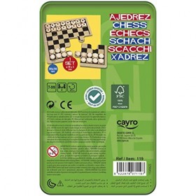 Cayro - Échecs - + 5 Ans - Boîte Métallique - Triple Jeu de Société Éducatif pour Enfants, Adultes - Plateau de 12 X 19,5 X 5