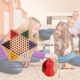 Syrisora ​​Planche éducative en Bois Enfants Classique Halma Jeu de Dames Chinoises Stratégie Famille Pièces de Jeu