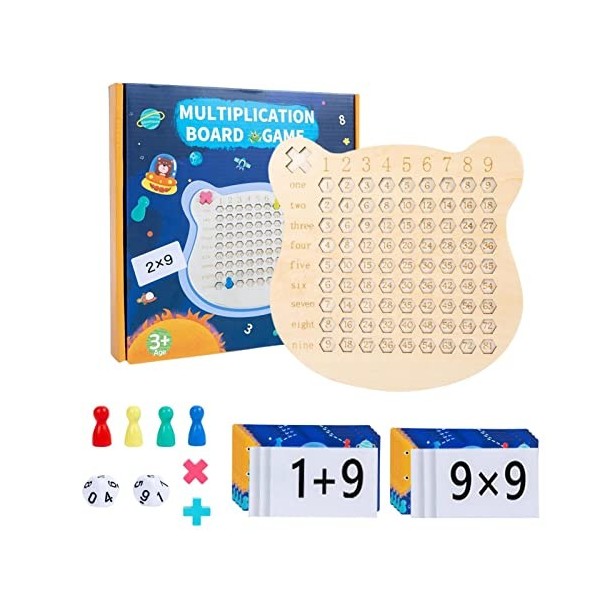 Horypt Jeu de société d’Addition de Multiplication Montessori en Bois | Tableau de Multiplication 2 en 1,Jeux mathématiques A