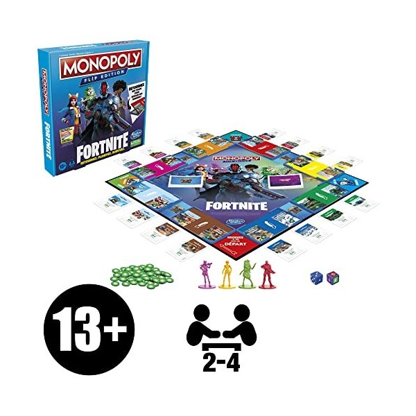 Monopoly Flip édition : Fortnite, Jeu de Plateau Monopoly inspiré du Jeu vidéo Fortnite, Jeux de Plateau pour Adolescents et 