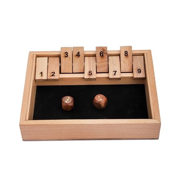 Ajuny Jeu de boîte de navette en bois - 9 plaquettes à rabat avec plateau de jeu en bois naturel massif pour enfants et adult