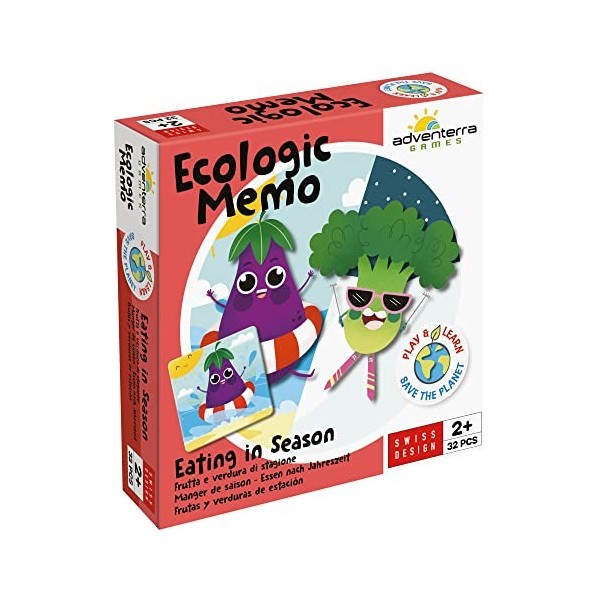 Adventerra Games, Ecologic Memory Manger De Saison, Jeu de Mémoire Educatif pour Enfant, 2 Ans et Plus, Jeu Montessori, Jeu E