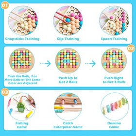 Jeu de pêche en bois dès 3 ans,tortues, grenouille, poisson design 4 en 1 jouet Montessori attrape le ver jeu pince en bois p