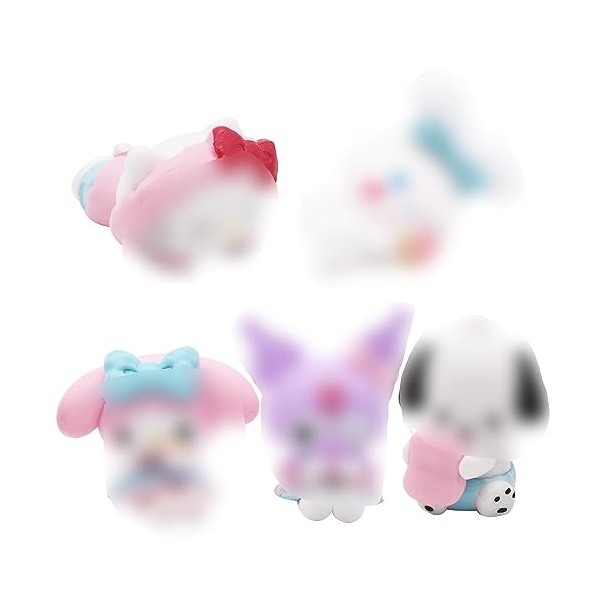 Lot de 5 mini figurines Kuromi Sanrio en PVC pour décoration de gâteau - Avec Kuromi Cannelle Chien Pochacco Mélodie Hello Ki