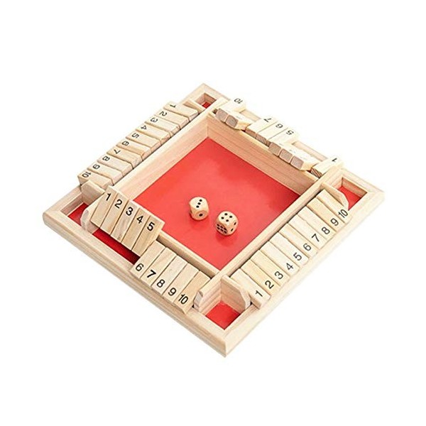 Scucs Jeu de plateau en bois, 4 joueurs Shut The Box - Jeu de dés mathématiques traditionnels - Pub Board - Voyage - 4 joueur