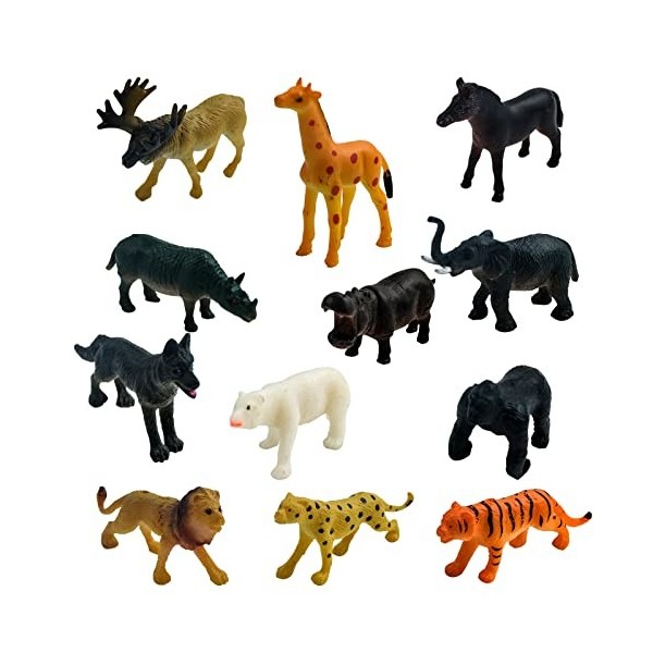 Lot de 12 figurines danimaux - Figurines réalistes danimaux - Safari Jungle - Mini figurines danimaux - Collection Safari 