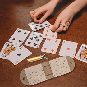 Tiandeng 5 Pcs Planche de Cribbage de Voyage,Jeu de Plateau de Cribbage en Cuir à 2 Pistes avec 4 piquets en métal | Jeu de s