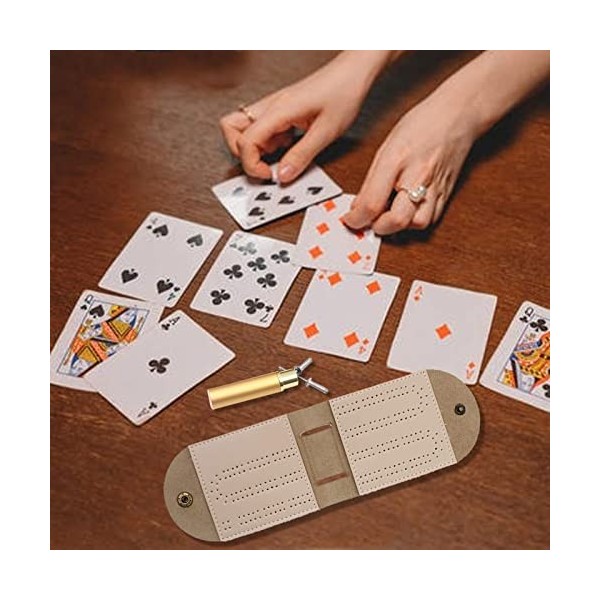 Tiandeng 5 Pcs Planche de Cribbage de Voyage,Jeu de Plateau de Cribbage en Cuir à 2 Pistes avec 4 piquets en métal | Jeu de s