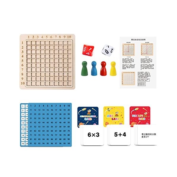 Sharplace Table Multiplication & Addition 2 en 1, Montessori Mathématique Tableau Educatif en Bois, Jouet pour Apprendre à Co