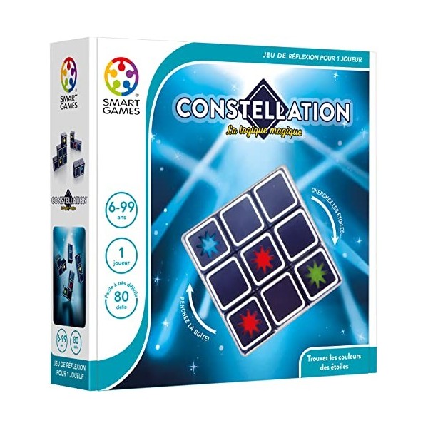 SmartGames - Constellation - Jeu de Réflexion - 80 Défis de Niveau Facile à Très Difficile - Trouve Les Couleurs des Etoiles 