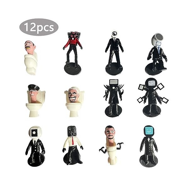 12PCS Skibidi Figurines,Skibidi Mini Figurines Kit,Kawaii Anime Figures,Décorations de Gâteaux,Décorations de Voitures,Jouets