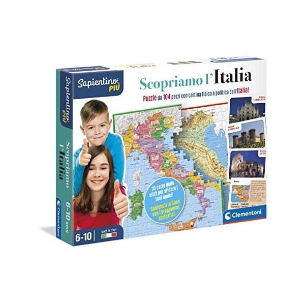 Clementoni - 12026 - Sapientino - Nous découvrons lItalie, Puzzle Carte Physique et Politique Italie - Jeu éducatif 6 Ans, J