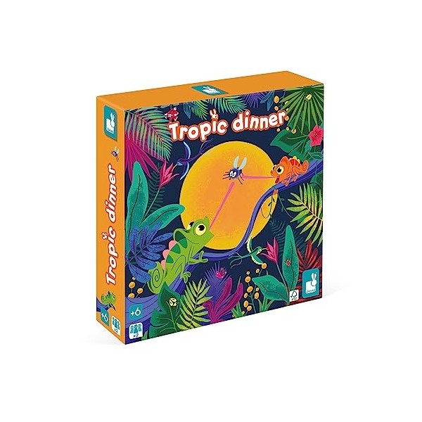 Janod - Tropik Dinner - Jeu de Société Enfant - Thème Animaux - Jeu de Plateau Bois et Carton - 2 Joueurs - Certifié FSC - Dè