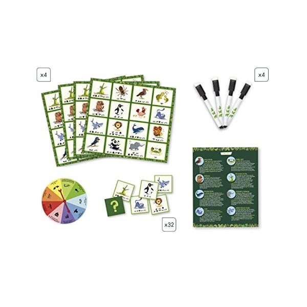 Janod - AnimaliX - Jeu de Déduction - Devine lAnimal - 1 Roue + 4 Plateaux Individuels + 32 Cartes + 4 Feutres Effaçables - 