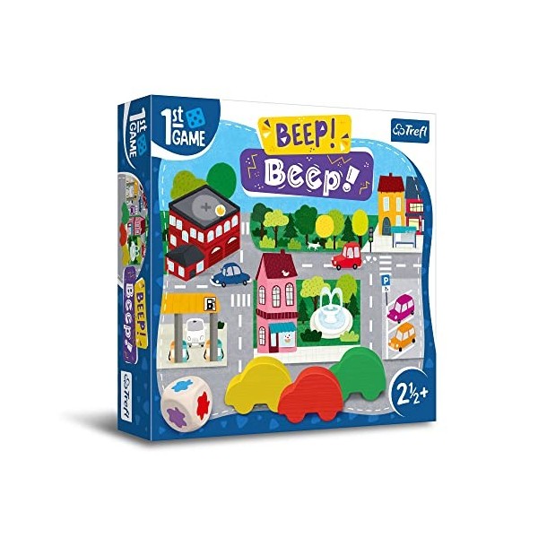 Trefl - Beep ! Beep !, Le Premier Jeu de Plateau - Jeu de plateau pour les plus jeunes, voitures en bois, grands éléments, je