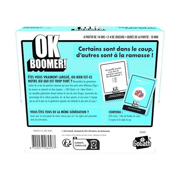 Goliath - OK Boomer - Quiz Pour Toutes Les Générations - Jeu de Société - Testez vos connaissances - Jeu de Cartes - A Jouer 