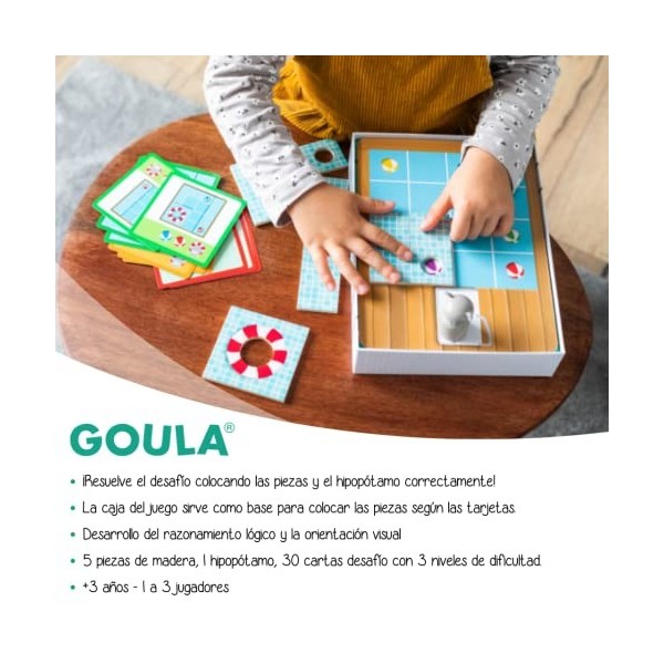 Goula - Hippos Pool - Jeu de Logique - 30 Cartes Défis avec 3 Niveaux de Difficulté - Jeu de Société pour Enfants - A partir