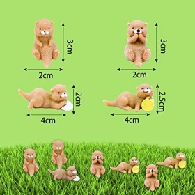 Lot de 12 figurines de loutres miniatures, collection de figurines, paysage de mousse miniature de jardin, animaux de dessin 