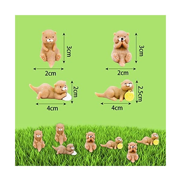 Lot de 12 figurines de loutres miniatures, collection de figurines, paysage de mousse miniature de jardin, animaux de dessin 