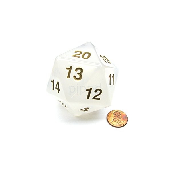 Pearl with Gold Numbers Dice D20 55mm 2.16in Koplow Games