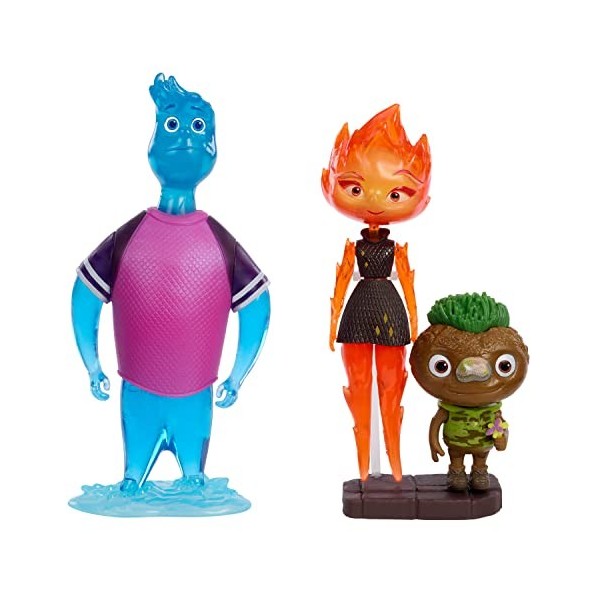 Disney Pixar Coffret De 3 Figurines Articulées Des Personnages Du Film Élémentaire, Flack, Flam Et Clod, À Collectionner, Jou