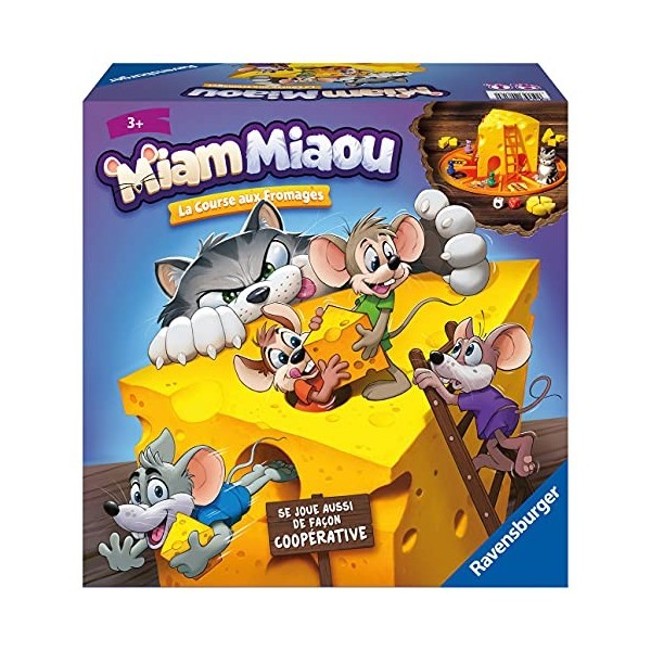 Ravensburger – Miam Miaou - La course aux fromages - Premier jeu de société enfants - Jeu de parcours fun évolutif coopératif