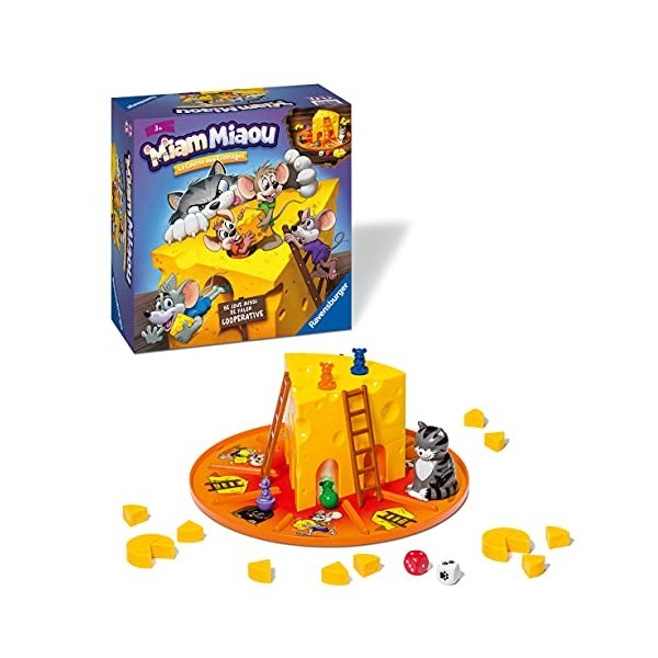 Ravensburger – Miam Miaou - La course aux fromages - Premier jeu de société enfants - Jeu de parcours fun évolutif coopératif