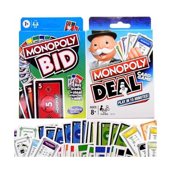 Ksopsdey Ensemble de 2 pièces Jeux de Cartes Monopoly Jeu de Societe ，3,2,1 Monopoly et Deal Jeu de Cartes à Jouer Rapide pou