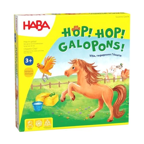 HABA - Hop ! Hop ! Galopons ! - Jeu de chevaux et de course - Jeu de société - 3 ans et plus - Réf 5445